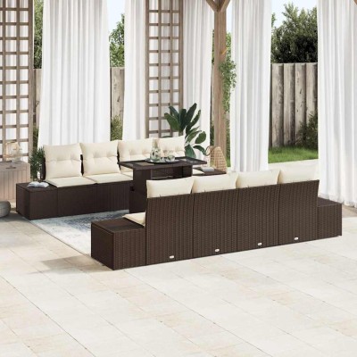 Conjunto de sofá de jardín con cojín 7 pcs Marrón y crema