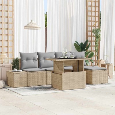 Conjunto de sofá de jardín con cojín 6 pcs beige y gris claro