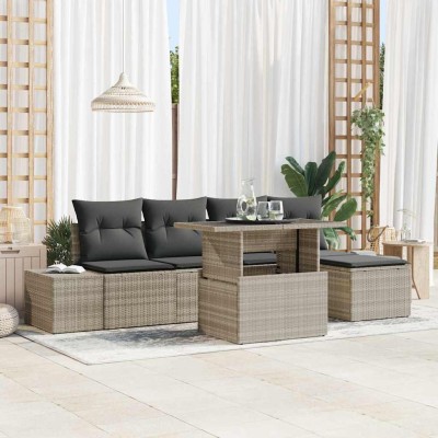 Conjunto de sofá de jardín con cojín 6 pcs Gris claro