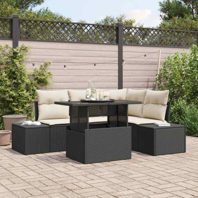 Conjunto de sofá de jardín 5 pcs Negro y crema 100 x 55 x 73 cm