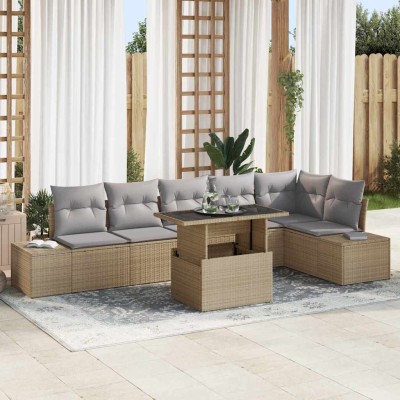 Conjunto de sofá de jardín con cojín 7 pcs beige y gris claro