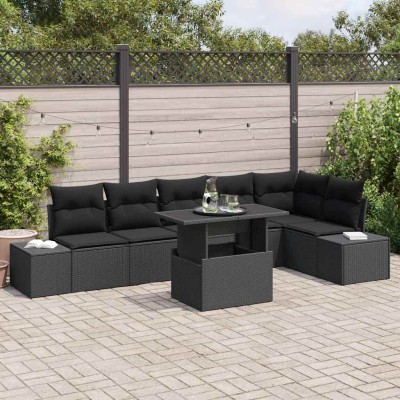 Conjunto de sofá de jardín 7 pcs Negro 100 x 55 x 73 cm