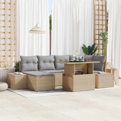 Conjunto de sofá de jardín con cojín 7 pcs beige y gris claro