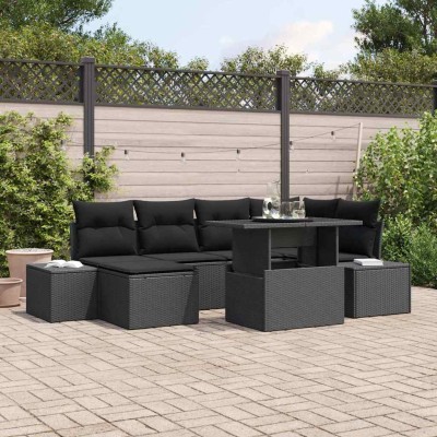 Conjunto de sofá de jardín con cojín 7 pcs Negro