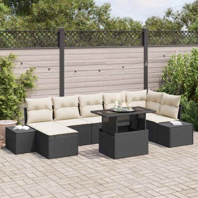 Conjunto de sofá de jardín con cojín 8 pcs Negro y crema