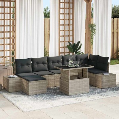 Conjunto de sofá de jardín con cojín 8 pcs Gris claro