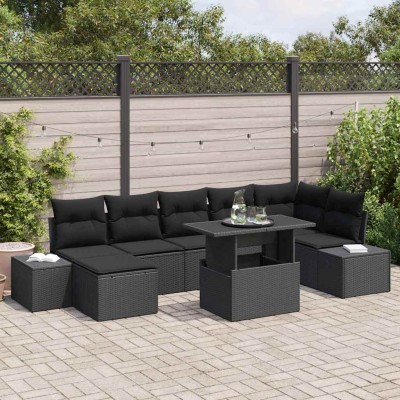 Conjunto de sofá de jardín con cojín 8 pcs Negro