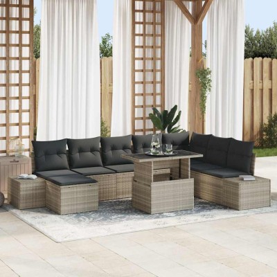 Conjunto de sofá de jardín con cojín 9 pcs Gris claro