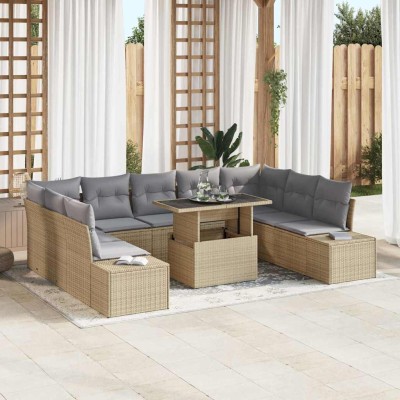 Conjunto de sofá de jardín con cojín 10 pcs beige y gris claro