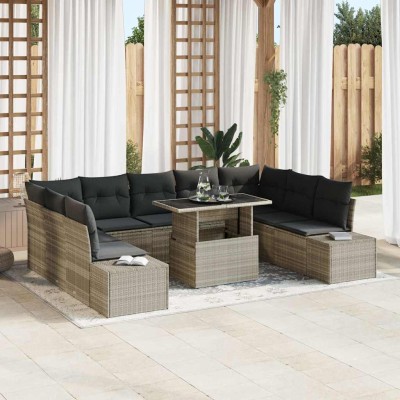 Conjunto de sofá de jardín 10 pcs Gris claro 100 x 55 x 73 cm