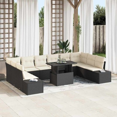 Conjunto de sofá de jardín con cojín 11 pcs Negro y crema