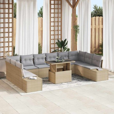 Conjunto de sofá de jardín con cojín 11 pcs beige y gris claro
