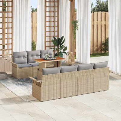 Conjunto de sofá de jardín con cojín 8 pcs beige y gris claro
