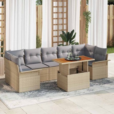Conjunto de sofá de jardín con cojín 8 pcs beige y gris claro