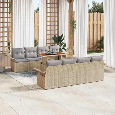Conjunto de sofá de jardín con cojín 7 pcs beige y gris claro