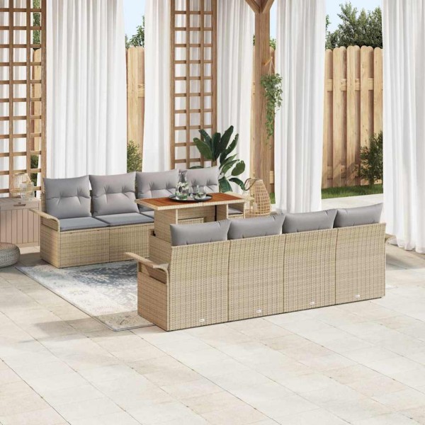 Conjunto de sofá de jardín con cojín 7 pcs beige y gris claro