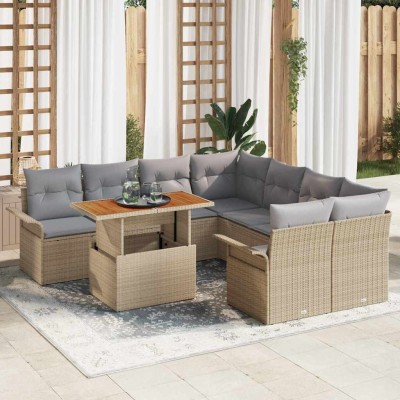 Conjunto de sofá de jardín con cojín 9 pcs beige y gris claro