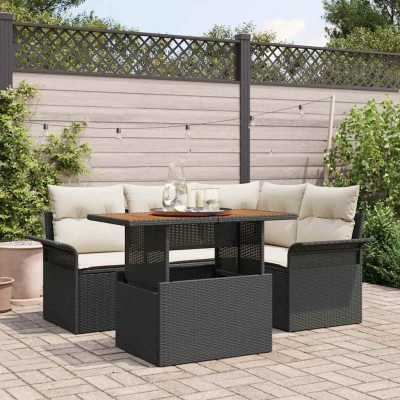 Conjunto de sofá de jardín 5 pcs Negro y crema 100 x 55 x 73 cm