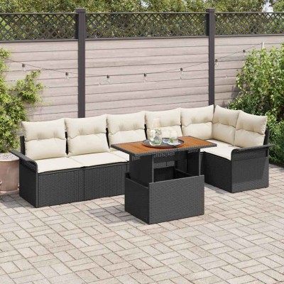 Conjunto de sofá de jardín 7 pcs Negro y crema 100 x 55 x 73 cm