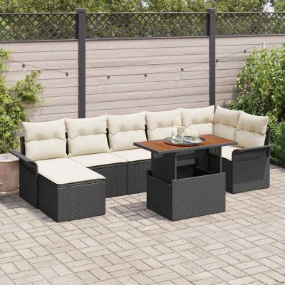 Conjunto de sofá de jardín con cojín 8 pcs Negro y crema