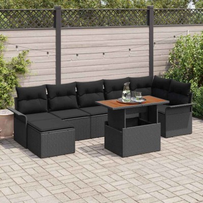 Conjunto de sofá de jardín con cojín 8 pcs Negro