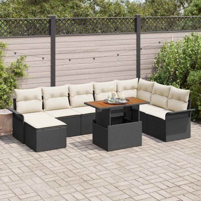 Conjunto de sofá de jardín con cojín 9 pcs Negro y crema