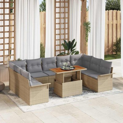 Conjunto de sofá de jardín con cojín 10 pcs beige y gris claro