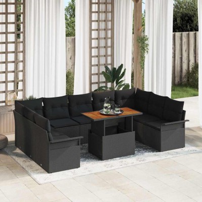 Conjunto de sofá de jardín 10 pcs Negro 100 x 55 x 73 cm