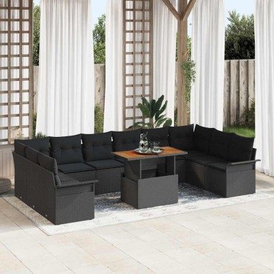 Conjunto de sofá de jardín 11 pcs Negro 100 x 55 x 73 cm