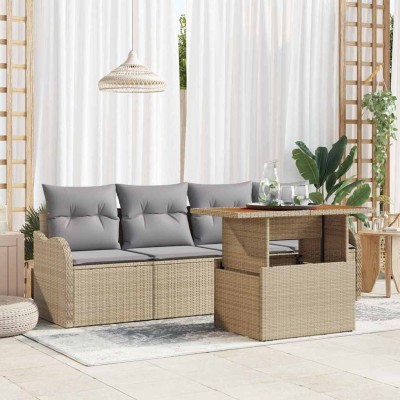 Conjunto de sofá de jardín con cojín 5 pcs beige y gris claro