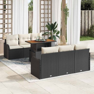 Conjunto de sofá de jardín 7 pcs Negro y crema 100 x 55 x 73 cm