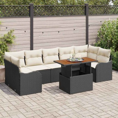 Conjunto de sofá de jardín 8 pcs Negro y crema 100 x 55 x 73 cm