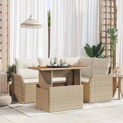 Conjunto de sofá de jardín 5 pcs beige y crema 100 x 55 x 73 cm