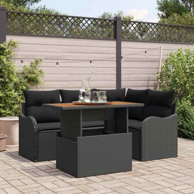 Conjunto de sofá de jardín Manual 5 pcs Negro 100 x 55 x 73 cm