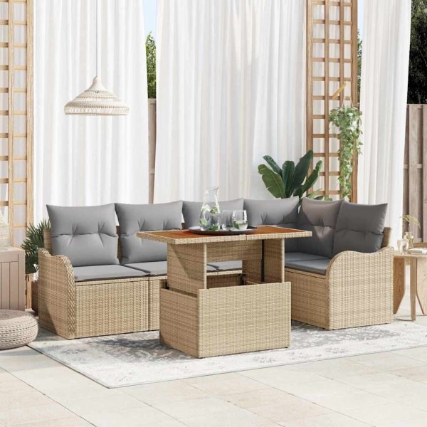 Conjunto de sofá de jardín con cojín 6 pcs beige y gris claro