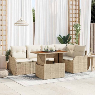 Conjunto de sofá de jardín 6 pcs beige y crema 100 x 55 x 73 cm