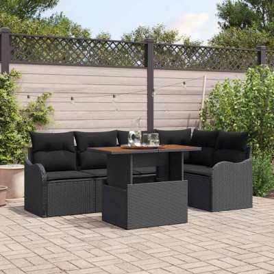 Conjunto de sofá de jardín Manual 6 pcs Negro 100 x 55 x 73 cm