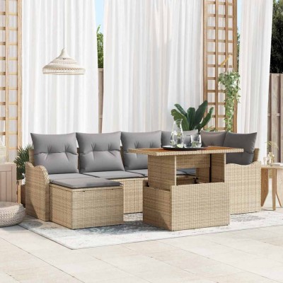 Conjunto de sofá de jardín con cojín 7 pcs beige y gris claro