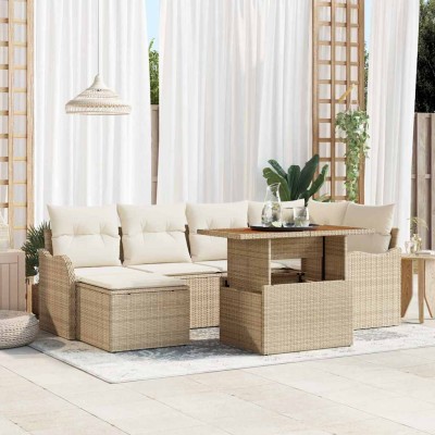 Conjunto de sofá de jardín con cojín 7 pcs beige y crema