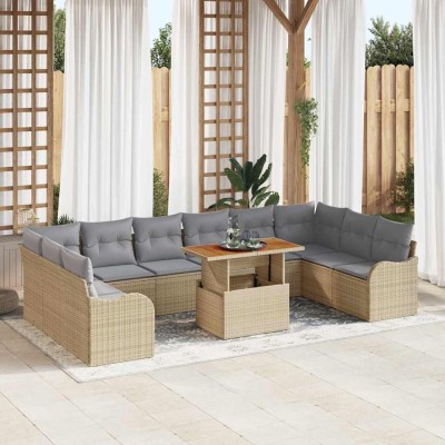 Conjunto de sofá de jardín con cojín 11 pcs beige y gris claro