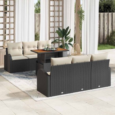 Conjunto de sofá de jardín 7 pcs Negro y crema 100 x 55 x 73 cm