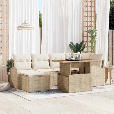 Conjunto de sofá de jardín con cojín 7 pcs beige y crema