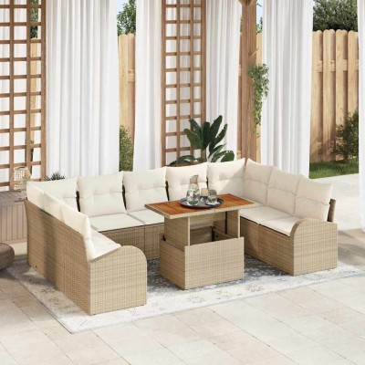 Conjunto de sofá de jardín con cojín 10 pcs beige y crema