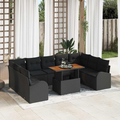 Conjunto de sofá de jardín 10 pcs Negro 100 x 55 x 73 cm