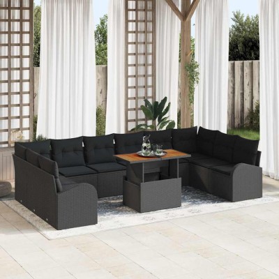 Conjunto de sofá de jardín 11 pcs Negro 100 x 55 x 73 cm