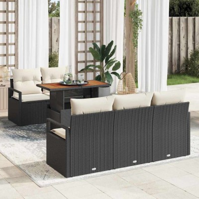 Conjunto de sofá de jardín 6 pcs Negro y crema 100 x 55 x 73 cm