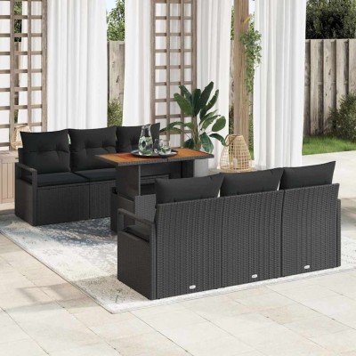 Conjunto de sofá de jardín Manual 7 pcs Negro 100 x 55 x 73 cm