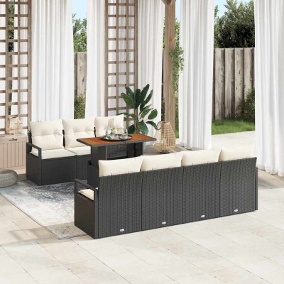 Conjunto de sofá de jardín 8 pcs Negro y crema 100 x 55 x 73 cm