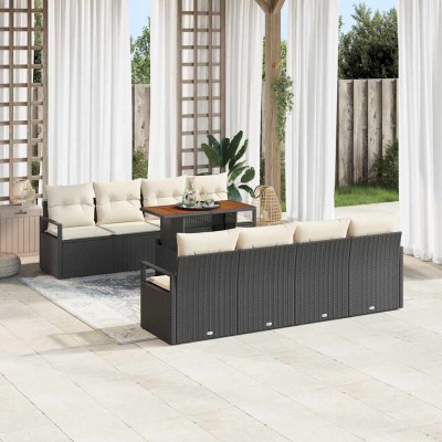 Conjunto de sofá de jardín 9 pcs Negro y crema 100 x 55 x 73 cm