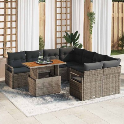 Conjunto de Comedor de Jardín con cojín 9 pcs Gris y marrón